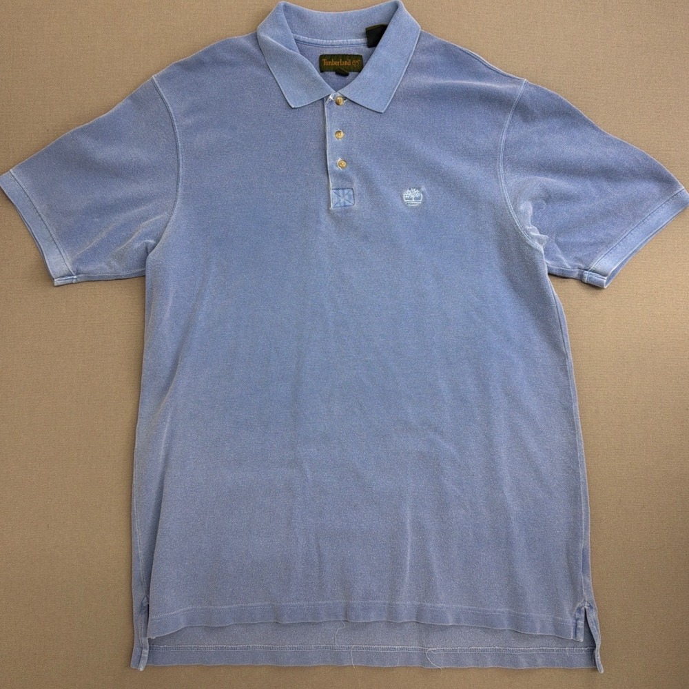 Timberland Mens XL Blue Pique Cotton Short Sleeve Polo Shirt Embroidered Logo